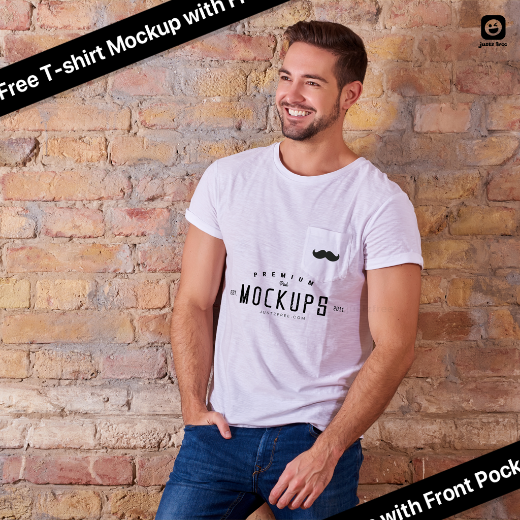 Free T-Shirt Mockup with Front Pocket - JUSTZFREE.COM