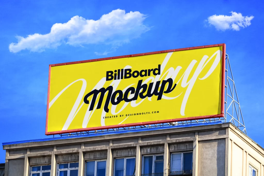 Wide Billboard on Building Top billboard mockup