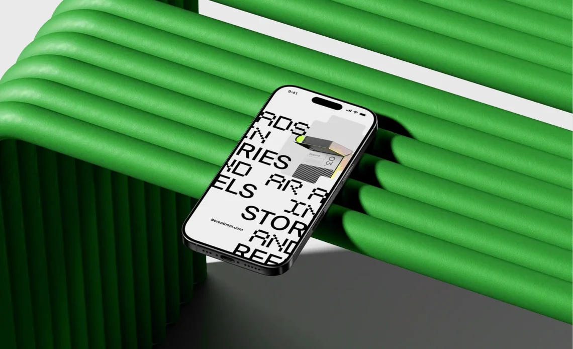 Free Iphone 16 Pro Mockup On The Bench Isometric