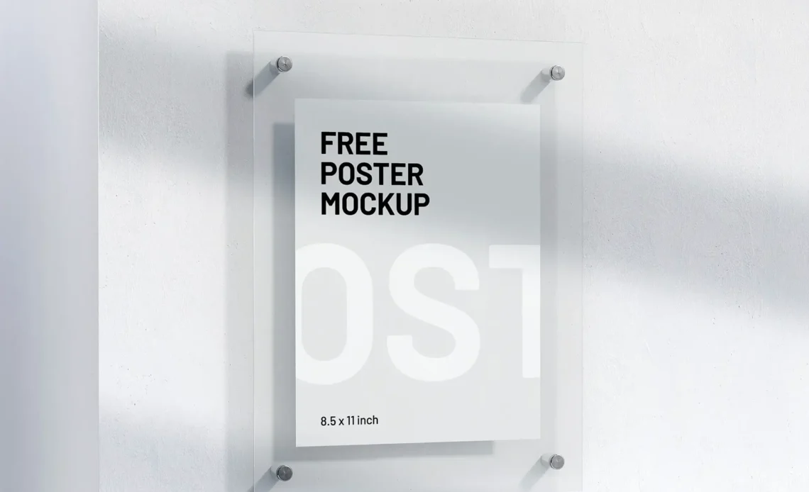 Free Letter Size Poster PSD Mockup on Glass