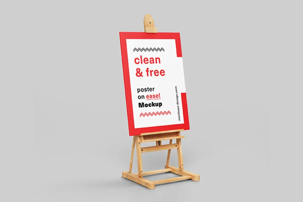 Free Poster on easel PSD Mockup