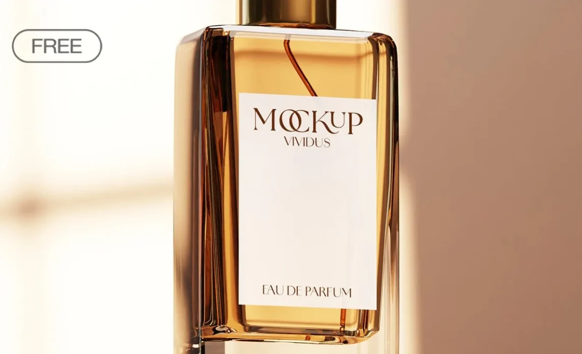 Free Amber Glass Perfume Bottle Mockup